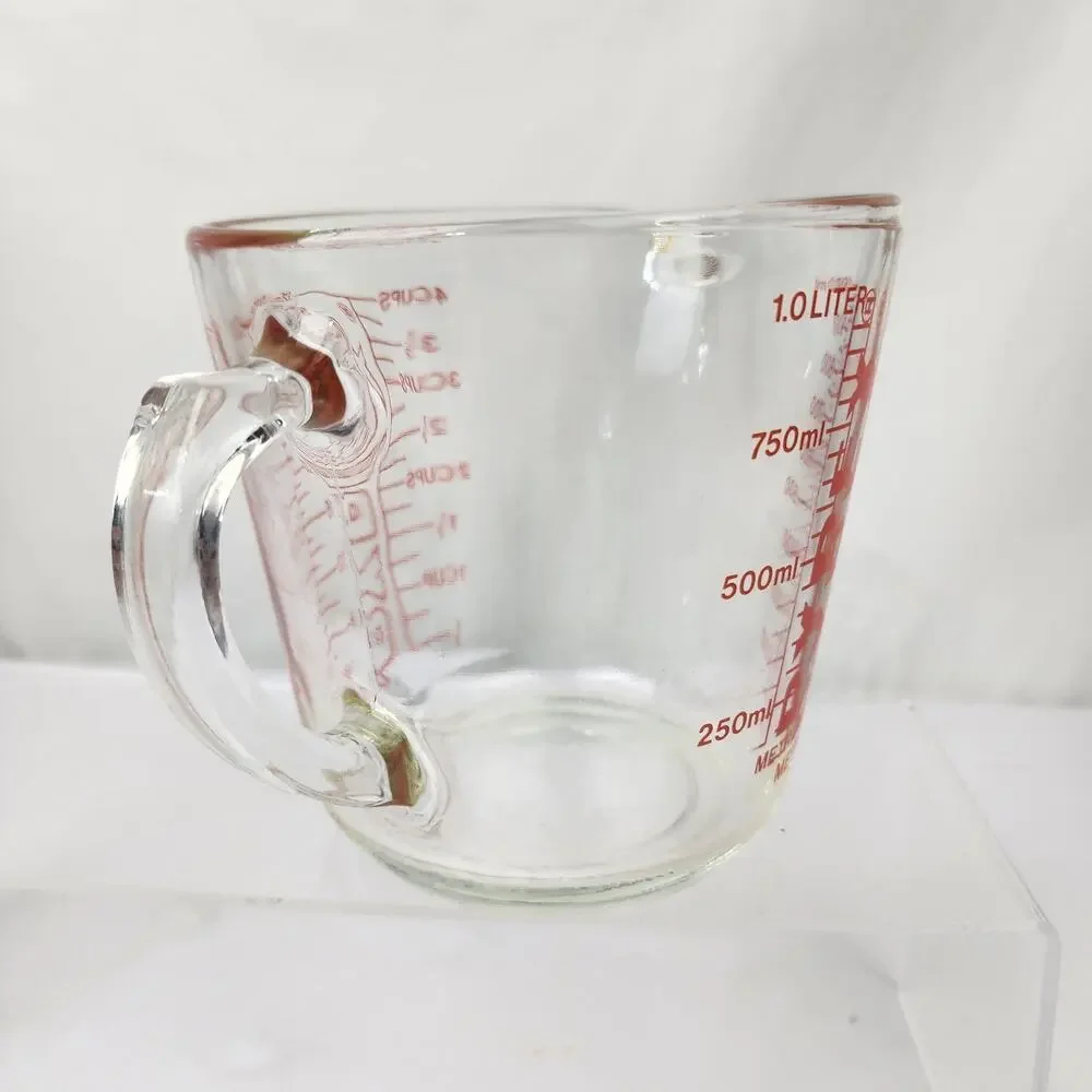 PYREX 4 Cup 1Qt (32oz) Glass Measuring Cup #532 D Handle Red Letter Vintage EUC